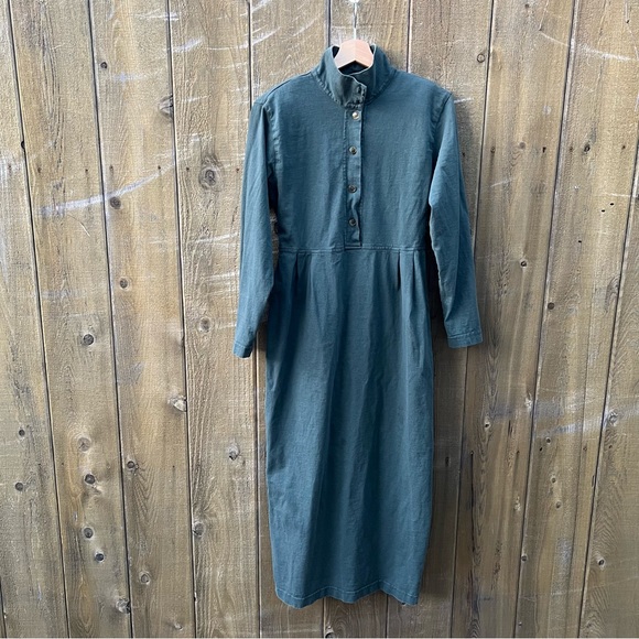 Vintage Dusty Teal Cotton Long-sleeve Shirt Dress 🌿 - Picture 5 of 10
